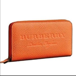 Burberry Orange Embossed Leather Ziparound Wallet